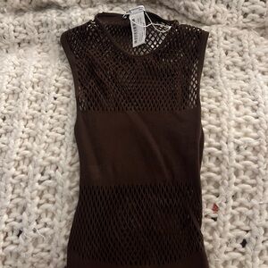 Zara Brown Sleeveless Mesh Body Suit